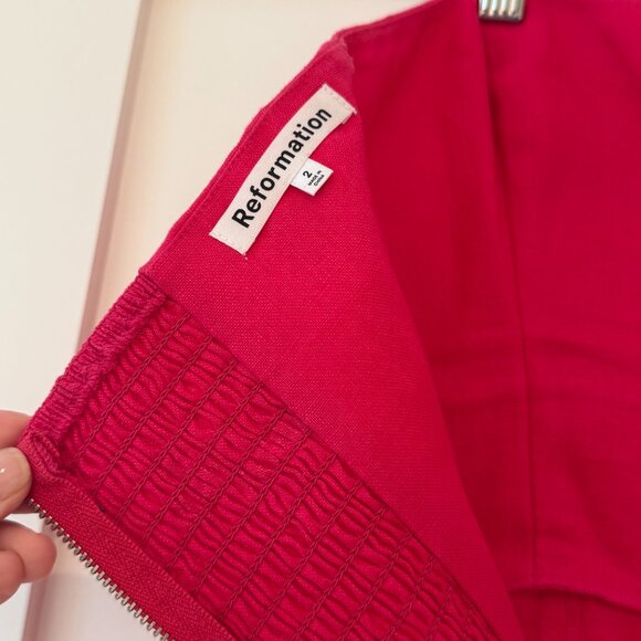 Reformation Prescott Linen Dress Size 2 Hot Pink - Picture 4 of 6